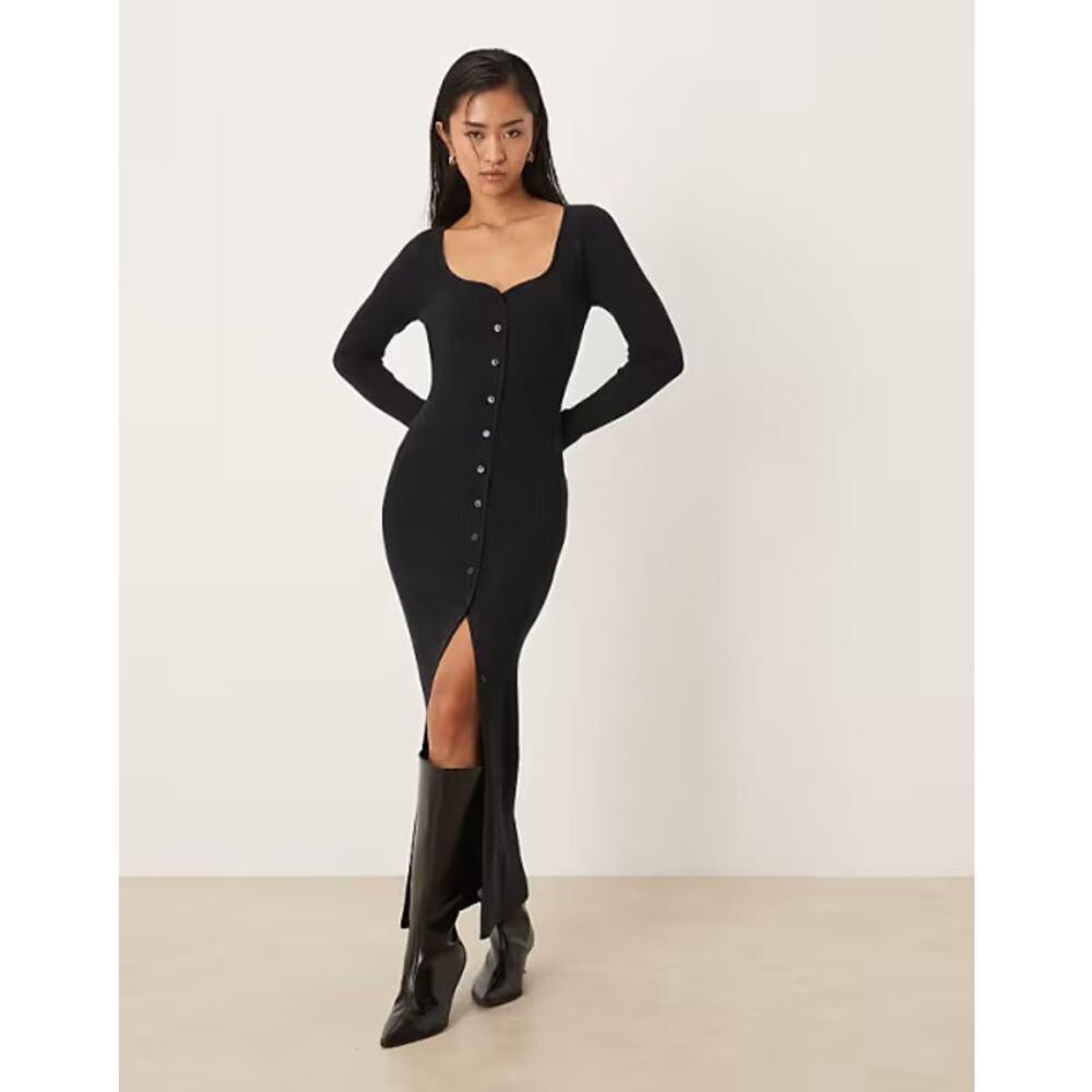 Abercrombie & Fitch Soft Collection V-Neck Rib Knit Long Sleeve Maxi Dress